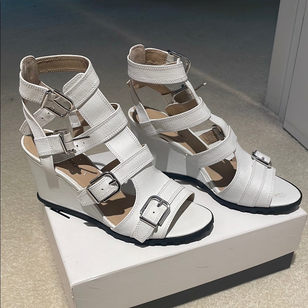 Women's White Strappy Wedge Sandals